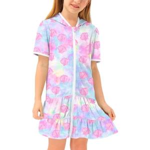 BesserBay Girls Summer Beach Quick Dry Cover Up Ruffle Hem Terry Smocked Hooded 120/S with Pockets