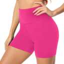 FULLSOFT High Waisted Biker Shorts for Women-5" Tummy Control Fitness Athletic Workout Running Yoga Gym Soft Shorts (Rose Red,Large-X-Large)