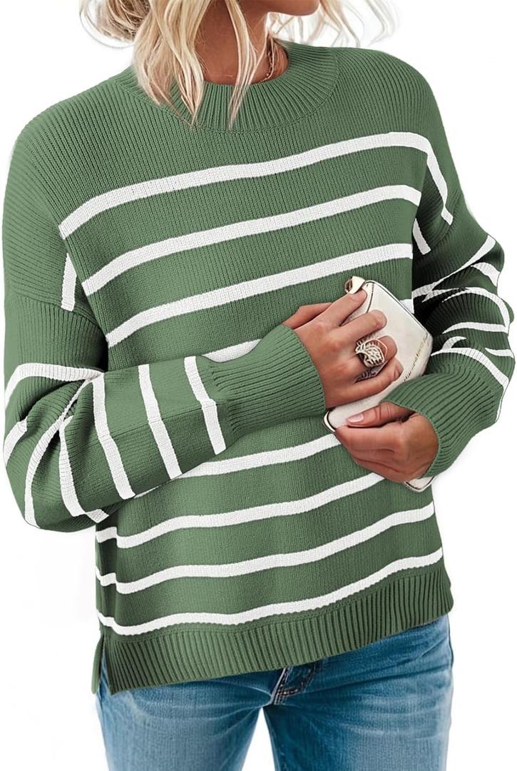 Dokotoo Oversized Womens Sweater 2025 Fall Winter Striped Sweaters Casual Trendy Sweater (Green, XL)