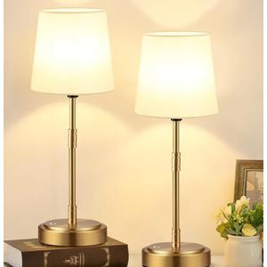 Cordless Table Lamps Set of 2 – Battery Operated Lamp with 7500mAh Rechargeable Battery, Stepless Dimmable Vintage Brushed Gold Desk Wireless Lamps for Dining Room, Nightstand & Patio (Bulbs Included)