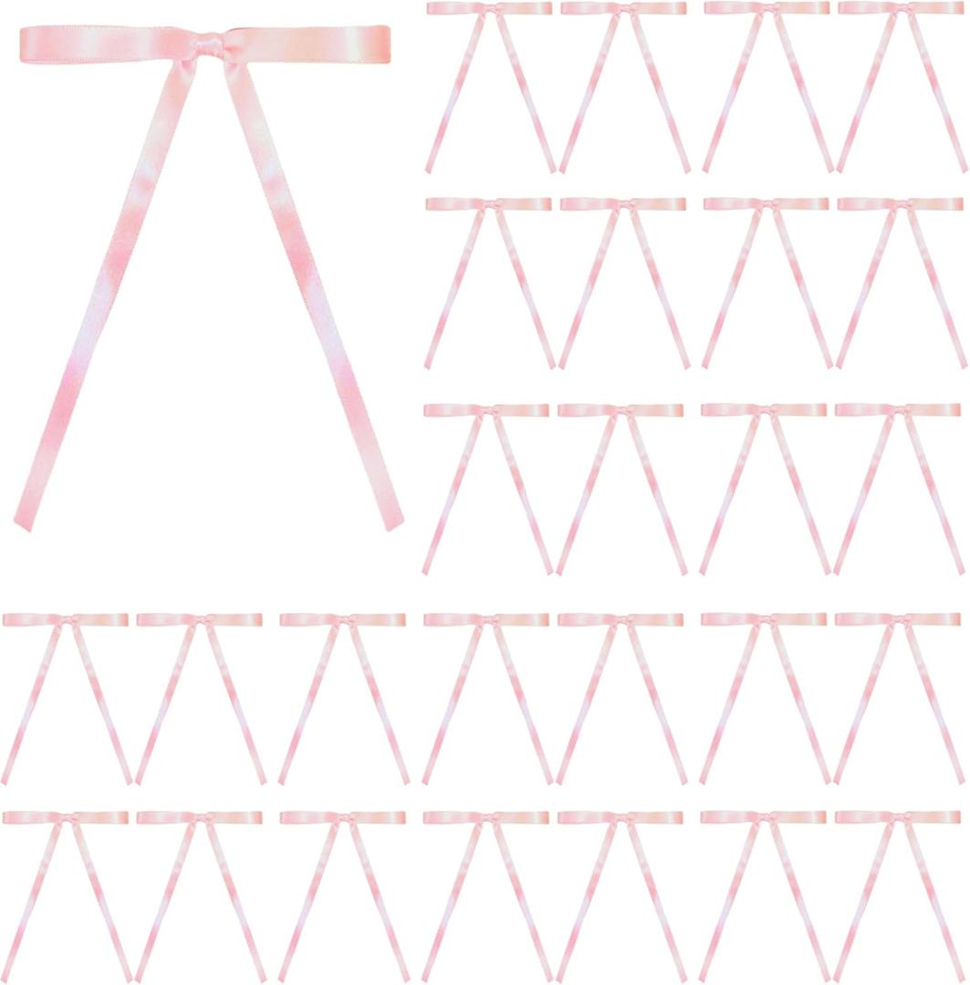 2 x 30 Pcs Satin Bows with Twist Tie 5 x 7 Inch Pretied Premade Ribbon Bows for Tree Wreath Garland Home Decor Indoor Outdoor Decorations (Light Pink)