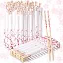 50 Pairs Cherry Blossom Chopsticks Bulk with Sleeved Blue Flower Disposable Bamboo Eucalyptus Chopsticks Wedding Favors Chinese Japanese Food Supply for Takeout Picnic(Cherry)
