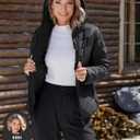 Gihuo Women's Packable Lightweight Hooded Puffer Jacket Quilted Winter Outdoor Jacket with Storage Bag (Black, L)