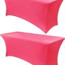 Obstal 6ft Stretch Spandex Table Cover for Standard Folding Tables - Universal Rectangular Fitted Tablecloth Protector for Wedding, Banquet and Party, 72L x 30W x 30H Inches, Magenta Red, 2pc