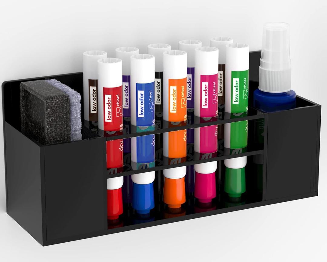 HBlife Acrylic Dry Erase Marker Holder Wall Mount, 10 Slots Whiteboard Marker Holder for Office, School and Home, Marker, Eraser and Whiteboard Cleaner Not Included, Black