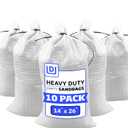 DURASACK Heavy Duty Sand Bags with Tie Strings Empty Woven Polypropylene Sand-Bags for Flood Control with 1600 Hours of UV Protection, 50 lbs Capacity, 14x26 inches, White, Pack of 10