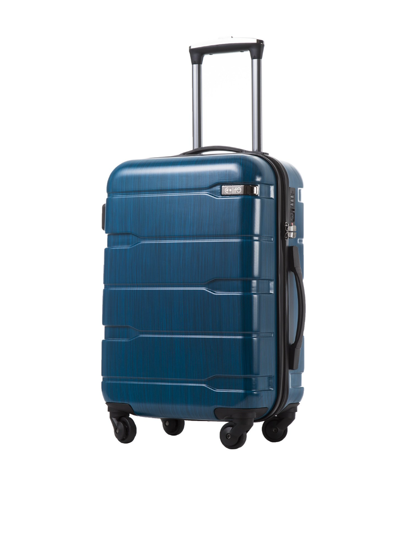 Coolife Luggage 21 x 8.5 x 15 Airline Approved Suitcase PC+ABS Spinner Built-In TSA lock Hardside Lightweight wheels (Caribbean Blue, S(20in_carry on))