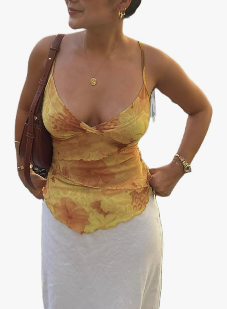 Women Floral Tank Top Y2k Spaghetti Strap Ruffle Summer Going Out Tops Size S