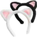 Ajdvart Cat Ears Headband 2Pack Plush Fuzzy Headbands for Cosplay, Makeup, Yoga, Spa & Photo Props One Size Fits Most