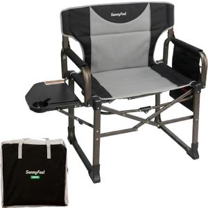 SUNNYFEEL Oversized Camping Directors Chair for Adults with Side Table
Heavy Duty Folding Chairs Padded Oxford Fabric Support 600lbs with Side Pocket & Carry Bag for Camping, Fishing, Lawn, Black
