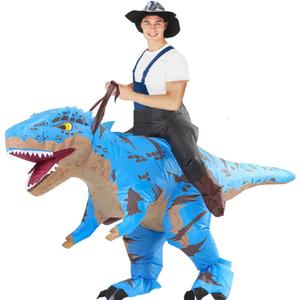 MXoSUM Adult Dinosaur Costume Inflatable Riding T- rex costume Funny Dino Blow up Costume Suit for Halloween Party Cosplay (Blue)