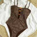 QJQ Women's One Piece Bikini Set Strap Cutout Triangle Bathing Suits Boho Sexy Swimsuit Summer 2026 (L)