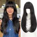 ALXNAN Hair Toppers For Women with Thinning Hair,26Inch Black Long Straight Layered Clip In Syntheticr topper hair pieces with Bangs
