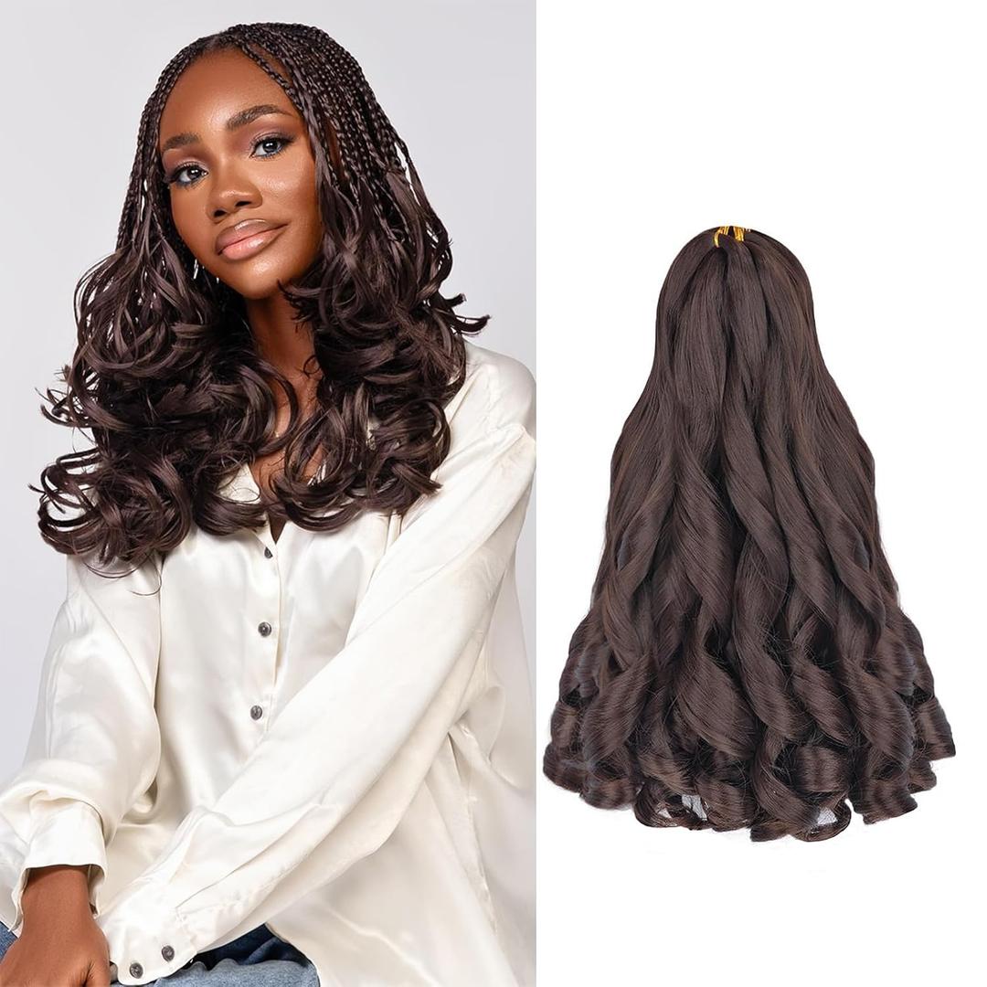 French Curl Braiding Hair 14 Inch 8 Packs Loose Wave Bouncy Crochet Hair Extensions Pre Stretched 50g/pack Curly Braiding Hair for Black Women (14Inch 8 Packs, 4#)