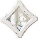 Farmhouse Small Decorative Mirrors for Wall Decor Living Room 7.9 inch, Hanging Distressed White Vintage Wood Frame Bedroom Mirror, Rustic Rhombus Wall Mounted Mirror for Home Decor