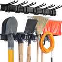 Wall Mount Tool Storage Rack, Garage Organization, Heavy Duty Garage Storage Tool Organizer, Garden Tool Wall Hooks and Hangers, Hold Up to 350lbs Black (3 Rail 6 Double Hooks)