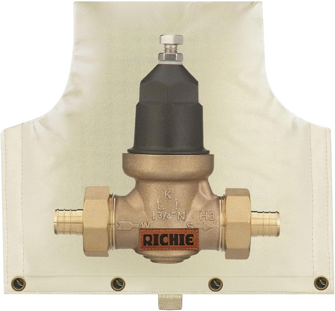 Backflow Preventer Insulated Cover (5F) for Winter Freeze Protection, 14"W x 13"H Thickened Pressure Reducing Value & Well Pump Cover, Outdoor Waterproof Insulation Pouch for Sprinkler Valve, Beige