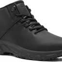 SHULOOK Non Slip Work Boots for Men Slip Resistant Shoes Waterproof Food Service Chef Kitchen Restaurant Working Boots Casual Leather Ankle Boot Outdoor Walking Booties (9.5, Black)