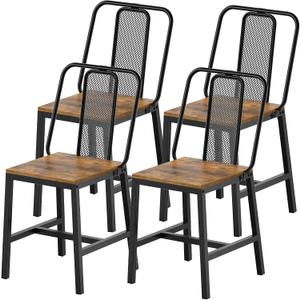Dining Chairs Set of 4, Wooden Kitchen Chairs, Farmhouse Dining Chairs with Back Support, for Living Room, Kitchen, Rustic Brown and Black CY01L4BRN1