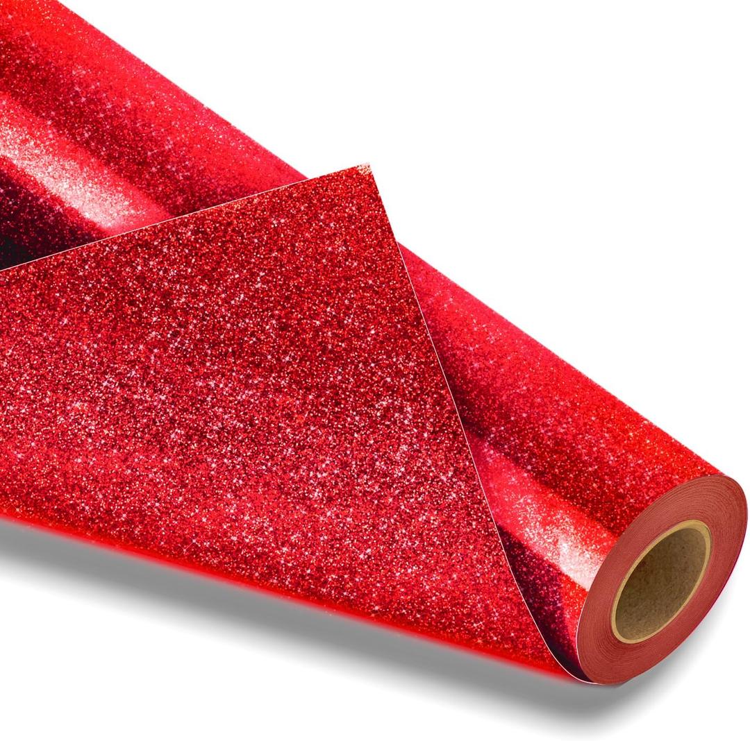 VinylRus Red Glitter HTV Heat Transfer Vinyl Roll-12 x 10ft Red Glitter HTV Vinyl for T-Shirt Clothing Bags,Glitter Iron on Vinyl for All Cutter Machine - Easy to Cut and Weed (12"  10FT, Diamond Glitter Red)