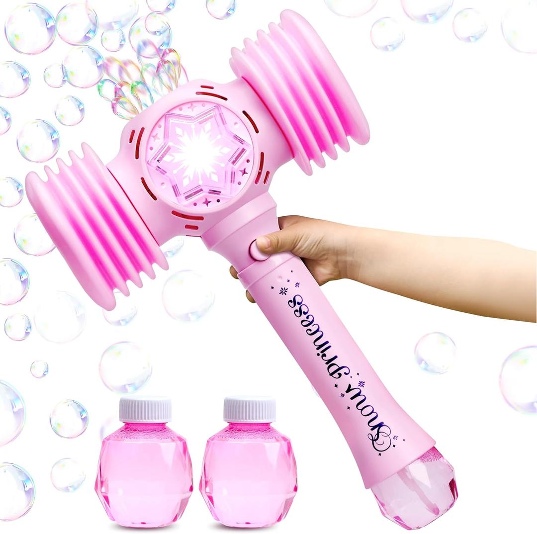 JOYIN Bubble Wands with Toy Hammer, Light Up Automatic Bubble Machine with Refill Solution for Kids Girl, Toddler, Party Favor, Summer, Gifts, Outdoor