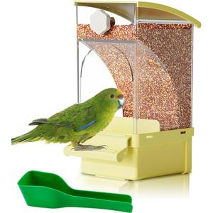 Hamiledyi Automatic Bird Feeder No Mess Bird Cage Feeder Transparent Acrylic Parrot Seed Food Container with Perch Cage Accessories for Parakeet Finch Lovebirds Budgies Canary (Yellow)