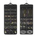 SMRITI Hanging Jewelry Organizer with Dual Zippered Pockets Canvas Double Sided Rotating Hanger Necklace Hanging Wall Organizer Earring Dustproof Holder Wall Mount Accessories Display Bag(Dark Grey)