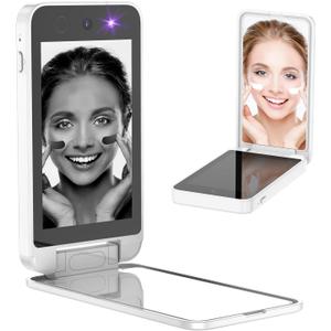 Vanexiss UV Camera for Sunscreen Test UV Mirror Sunscreen Camera, 4 Inch Vanity Mirror Rechargeable Compact Travel Makeup Mirror Handheld Double-Sided Pocket Mirror for Skin Protection(White)