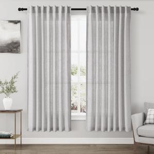 White Linen Curtains 84 inches Long for Bedroom Back Tab Light Filtering Privacy Sheer Grey Curtains Modern Farmhouse Coastal Decor White Cotton Textured Gauze Curtain for Living Room 2 Panels