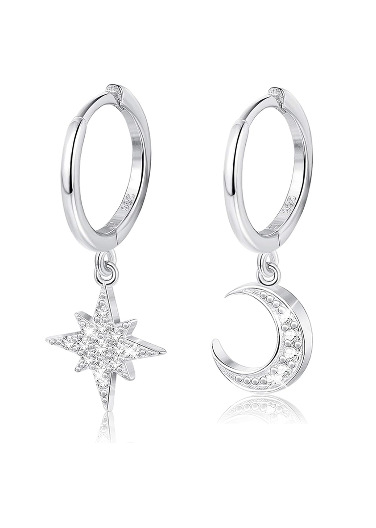 MILACOLATO 925 Sterling Silver Hoop Earrings for Women 18K Gold Silver Plated Drop Dangle Hoop Earrings with Charms Cross Spike Moon Star Paperclip Link Statement Earrings Convertible Link Huggie Earrings Hypoallergenic