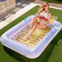 Inflatable Tanning Pool Lounger Float, 70" x 46" Pool Floats Adult with Pillow, 4 in 1 Suntan Tub Raft Floatie,Sunbathing Bed Lounge for Water Blow Up Kids Ball Pit Party Gifts, L-Golden White