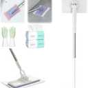 Snap Grip Mini Mop,Cloth Changing Mini Mop 44.5 inch Lazy Automatic Gripping Zero Touch Grip Mops Compatible with Swiffer & Face Towels 360 Rotating Mops for Whole House (2 Face Towels)