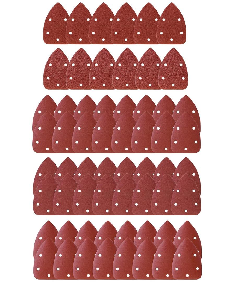 Bates- Mouse Detail Sander - 60 PCs, 40/80/120/180/240 Grit Sanding Pads, Compatible With Mouse & Palm Sanders (Red)