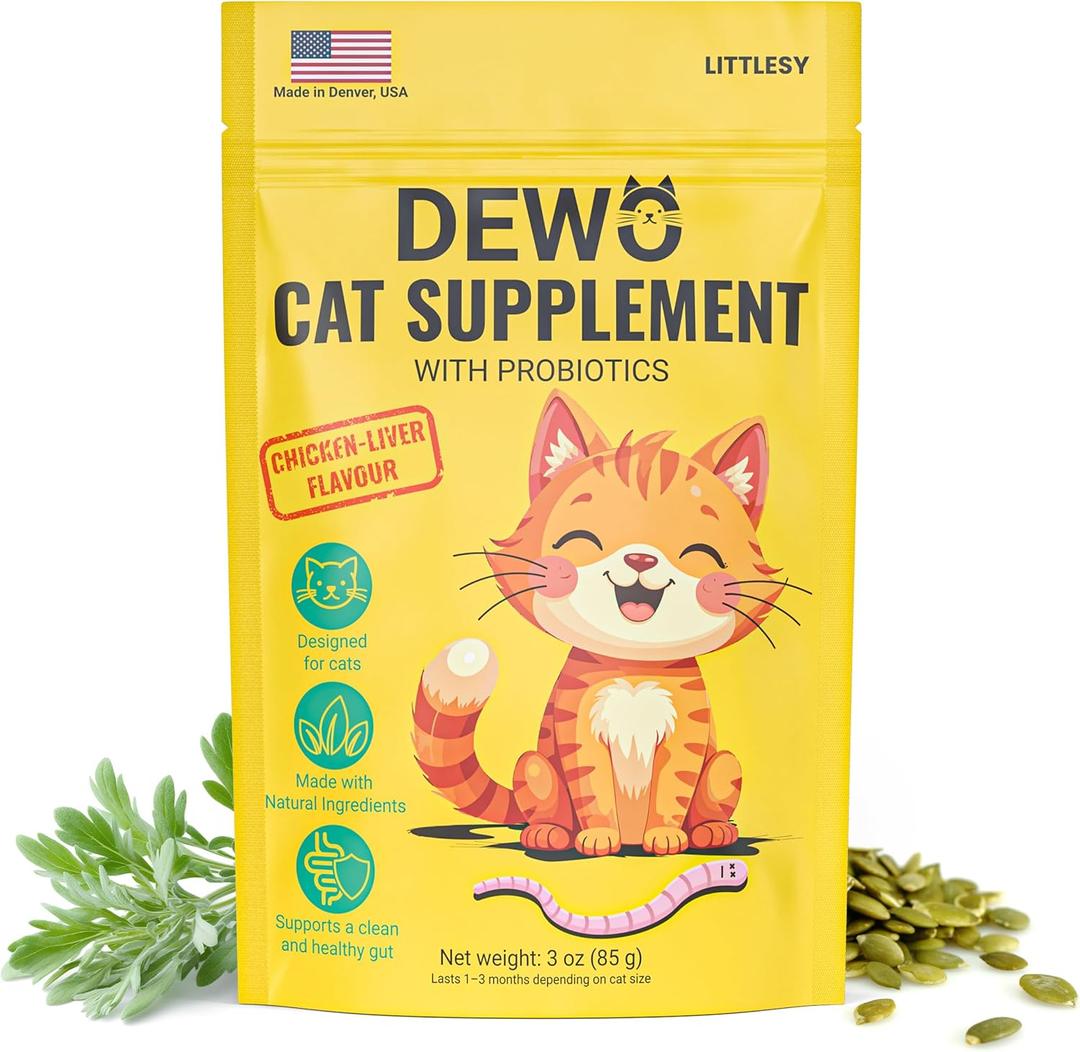 Natural Intestinal Support for Cats & Kittens  with Diatomaceous Earth, Pumpkin Seed & Probiotics  Powder Supplement for Digestive & Gut Health  Made in USA