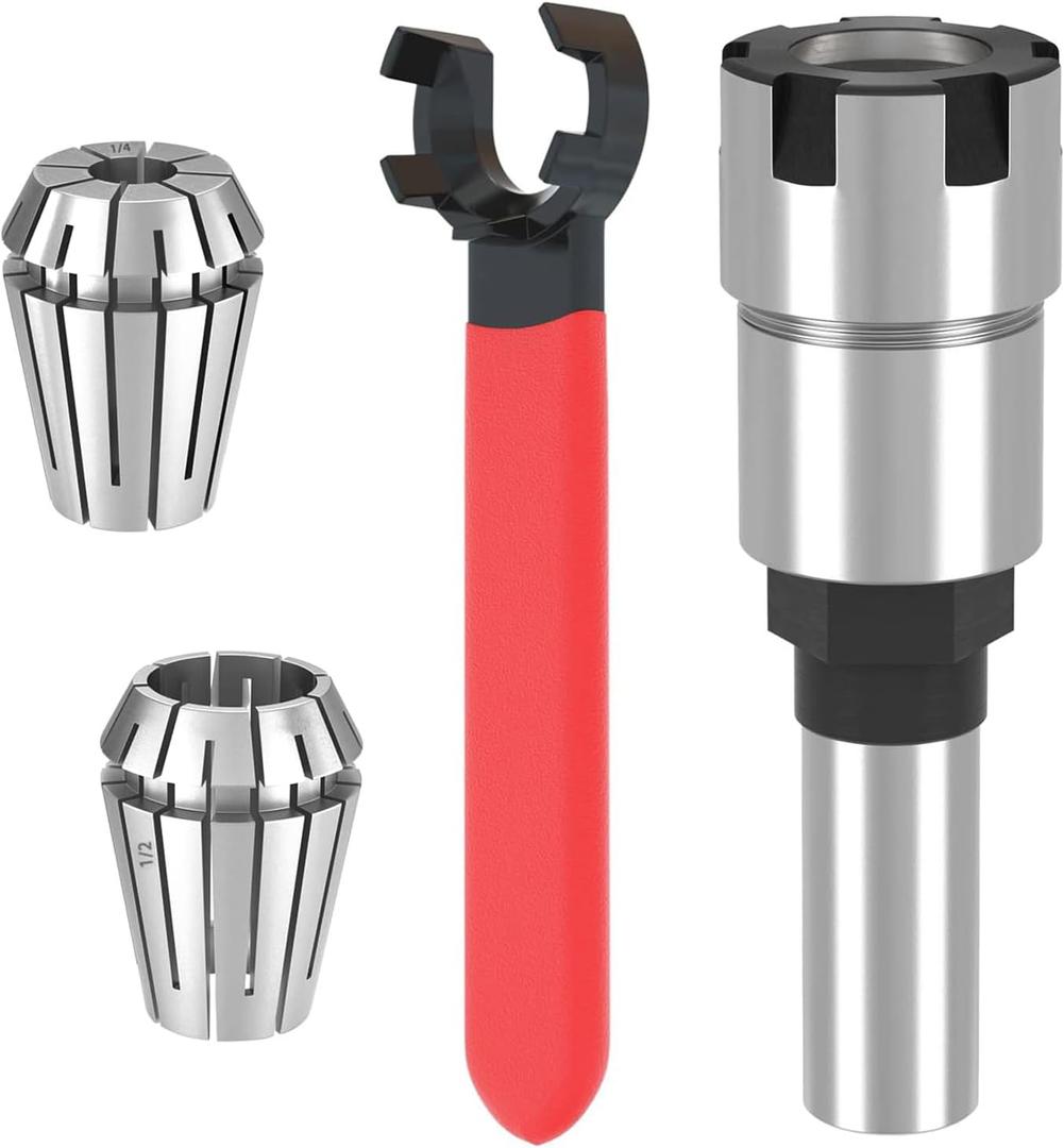 1/2" Shank Router Collet Extension Rod Chuck Holder ER20 Extender Adapter Woodworking Milling Bit Convert 1/2", 1/4" Shank Router Bit with ER20 Spring Collet 6.5mm 12.7mm