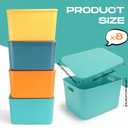 Hoolerry 8 Pieces Colorful Storage Bins with Lid, Plastic Storage Basket Organizing Container Stackable Box with Handle for Shelves Desktop Playroom Office(16.1 x 12.0 x 9.7 Inch,Multi-colored)