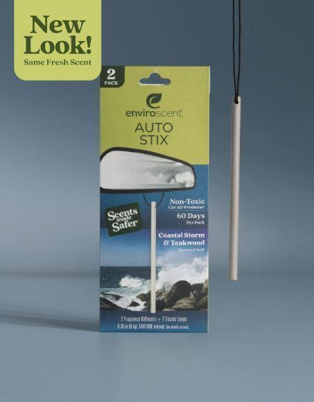Auto Stix 2 Auto Stix® + 2 Hanging Loops Coastal Storm & Teakwood Scent Strength: Vibrant
