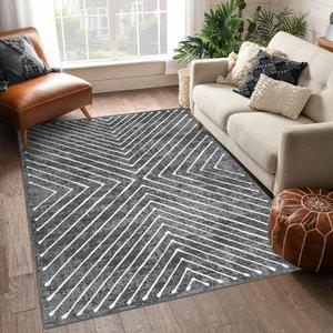 CAROMIO Living Room Rug 9x12 Washable Rug Large Indoor Non Slip Geometric Rug Modern Abstract Area Rug Accent Floor Cover Stain Resistant Contemporary Throw Floor Carpet for Bedroom Home Decor (Geometric-dark Grey)