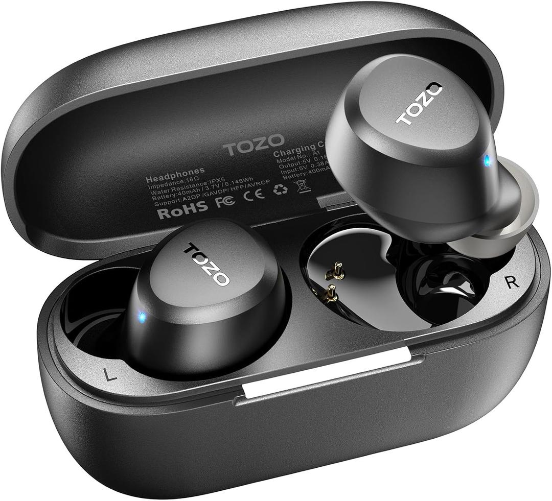 TOZO A1 Wireless Earbuds Bluetooth 5.3 Light Weight in Ear IPX5 Waterproof Headphones 2 Mic for AI Calls, Immersive Premium Sound Bass Headset with Charging Case, 32 Presets EQ Customization via App (Small, Black)