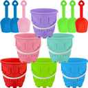 Chivao 6 Pack 7 Inch Beach Sand Buckets and Shovels Sets Castle Model Sand Buckets and Shovels Set Beach Pails Toys Use for Mould at The Sandbox Summer Pool Party Favors