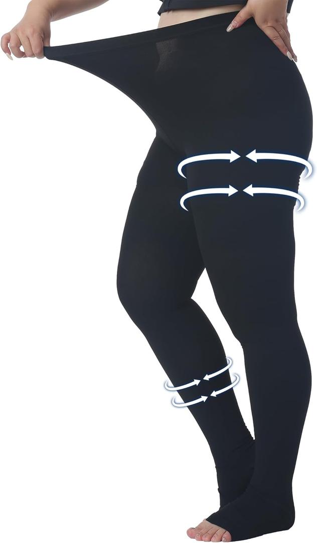 Plus Size 4XL Compression Pantyhose for Women Men, 20-30 mmHg Graduated Compression Tights, Opaque Toeless Compression Stockings Waist High Support Tights for Swelling, DVT,Pregnant, Teacher, Doctor