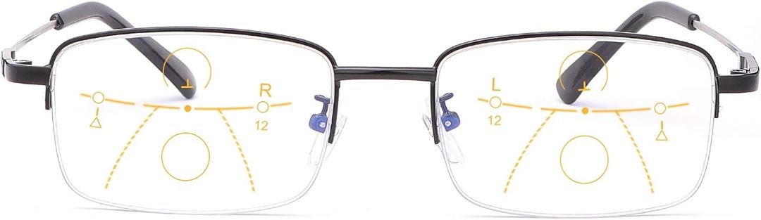LJIMI Progressive Multifocus Presbyopic Reading Glasses Blue Light Blocking Half Frame Titanium Alloy No Line Multifocal UV Protection Computer Readers for Men and Women Eyeglasses Anti Glare Eyewear
