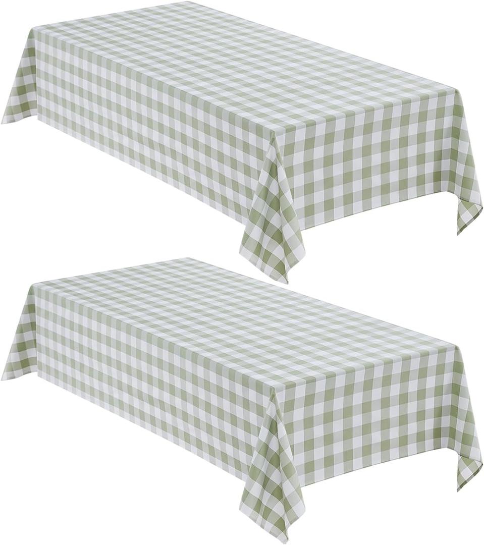 Checkered Tablecloth Rectangle, 2 Pack Gingham Table Cloths Waterproof Wrinkle Free Buffalo Plaid Table Covers Washable for Dining, Parties & Outdoor Picnic(Sage Green and White, 52"70")