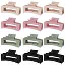 Pack of 12, 3.5 Inch Matte Square Hair Claw Clips for Women, Strong Hold Neutral Claws for Thick Thin Hair(Green/pink/white/black)