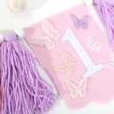 Butterfly 1st Birthday High Chair Banner - Fairy Pink and Purple Tassel, Spring Decoration for Girls (Highchair Banner)