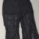 GORGLITTER Women's Floral Lace Mesh Skinny Bell Pants Bottom Flare Leg Elastic High Waist Sheer Trousers (X-Large, Black)
