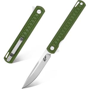 Eafengrow EF16 Folding Knife Flipper Ball Bearing Point D2 Blade G10 Handle with Pocket Clip Everday Carry Pocket Knife Liner Lock Camping Tactical Outdoor Multitool (Army Green)