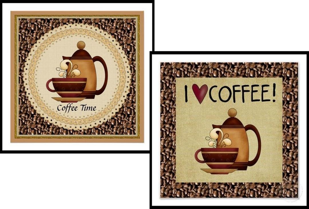 2 Pack DIY 5D Diamond Art Painting Coffee Cups 16x16 Inch for Adults Beginners. Round Full Drill Rhinestone Embroidery for Home Wall Decoration