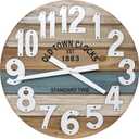 18" Wooden Multi-Color Maritime Coastal Beach Large Number Wall Clock (Blue, 18 inch)