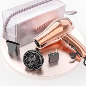 LURA Mini Portable Travel Hair Dryer:Dual Voltage Small Lightweight Blow Dryer with EU Plug, 1200W Compact Hairdryer with Folding Handle, with Concentrator&Diffuser Attachment, for Women and Men